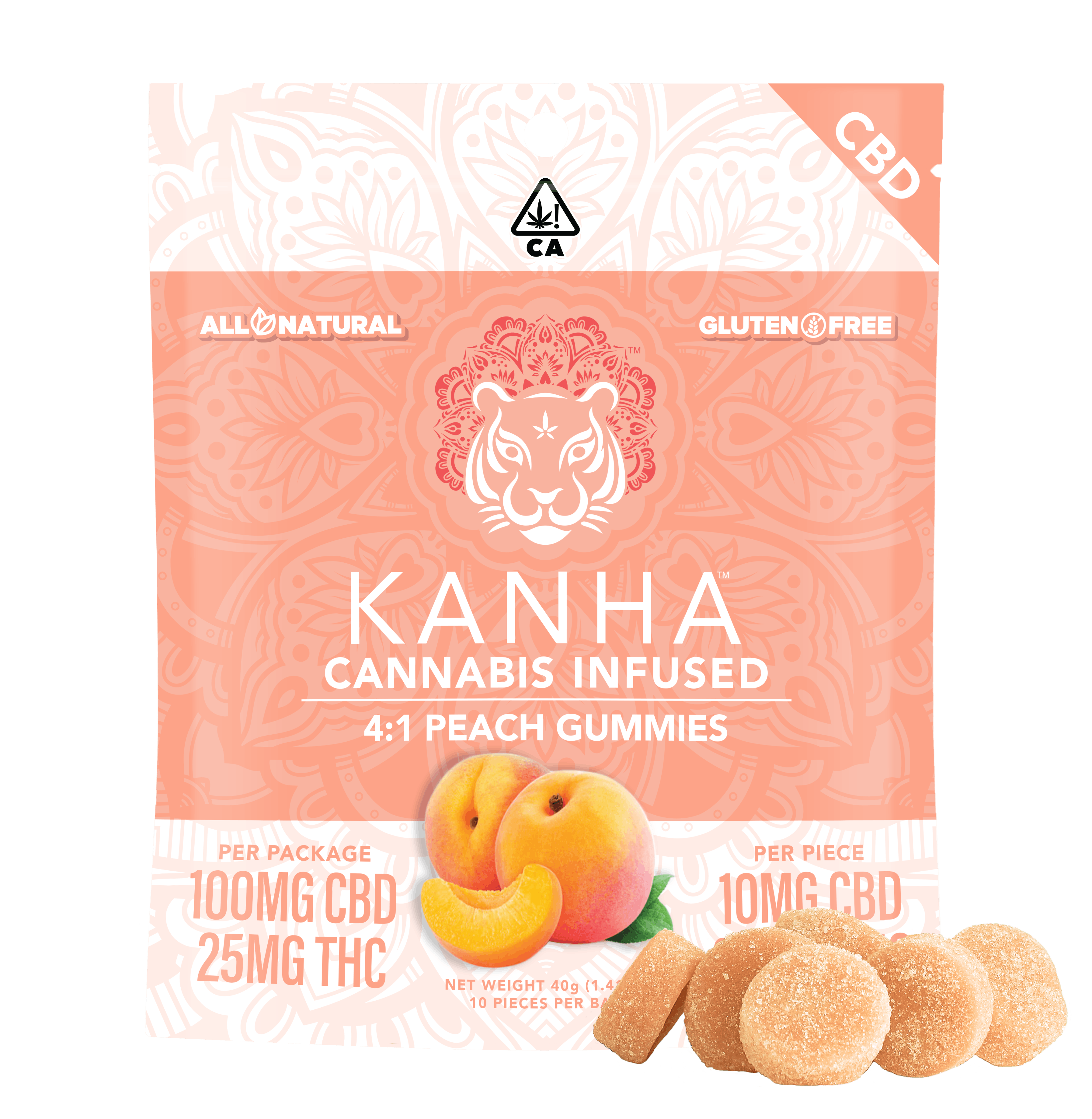 KANHA | Peach 4:1 CBD Gummies – 100mg